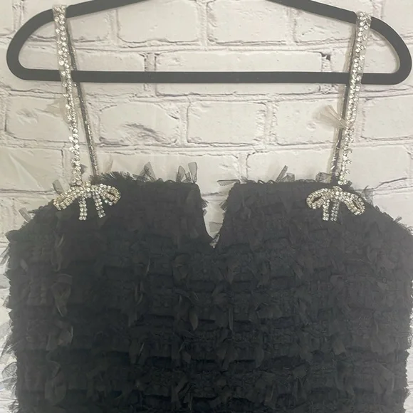 Rebecca Vallance Black Textured Cherie Amour Mini Dress with Embellished Straps